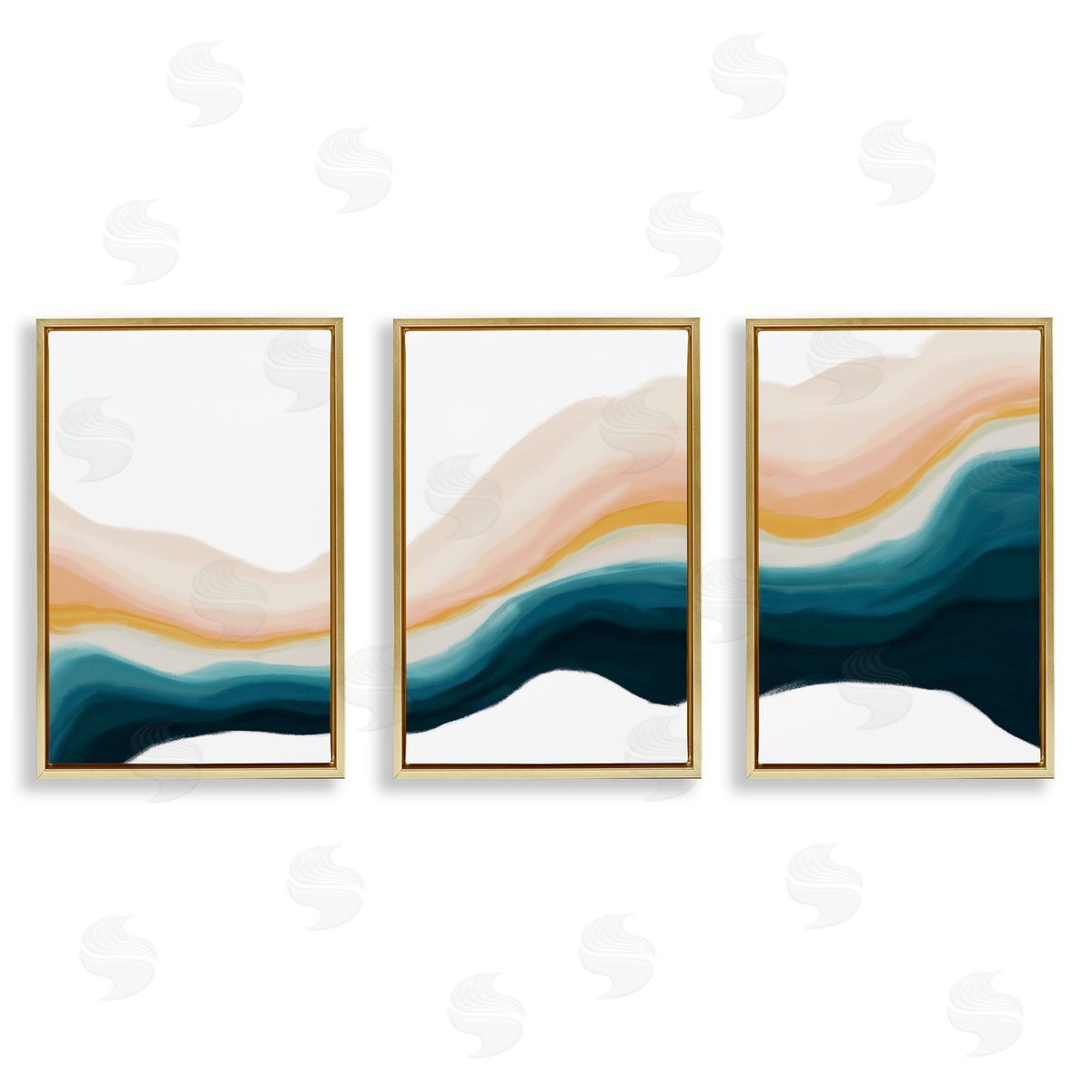 Fluid Peach Swirl Gold Floating Frame Canvas Wall Art, Home Decor by JJ Design House, LLC