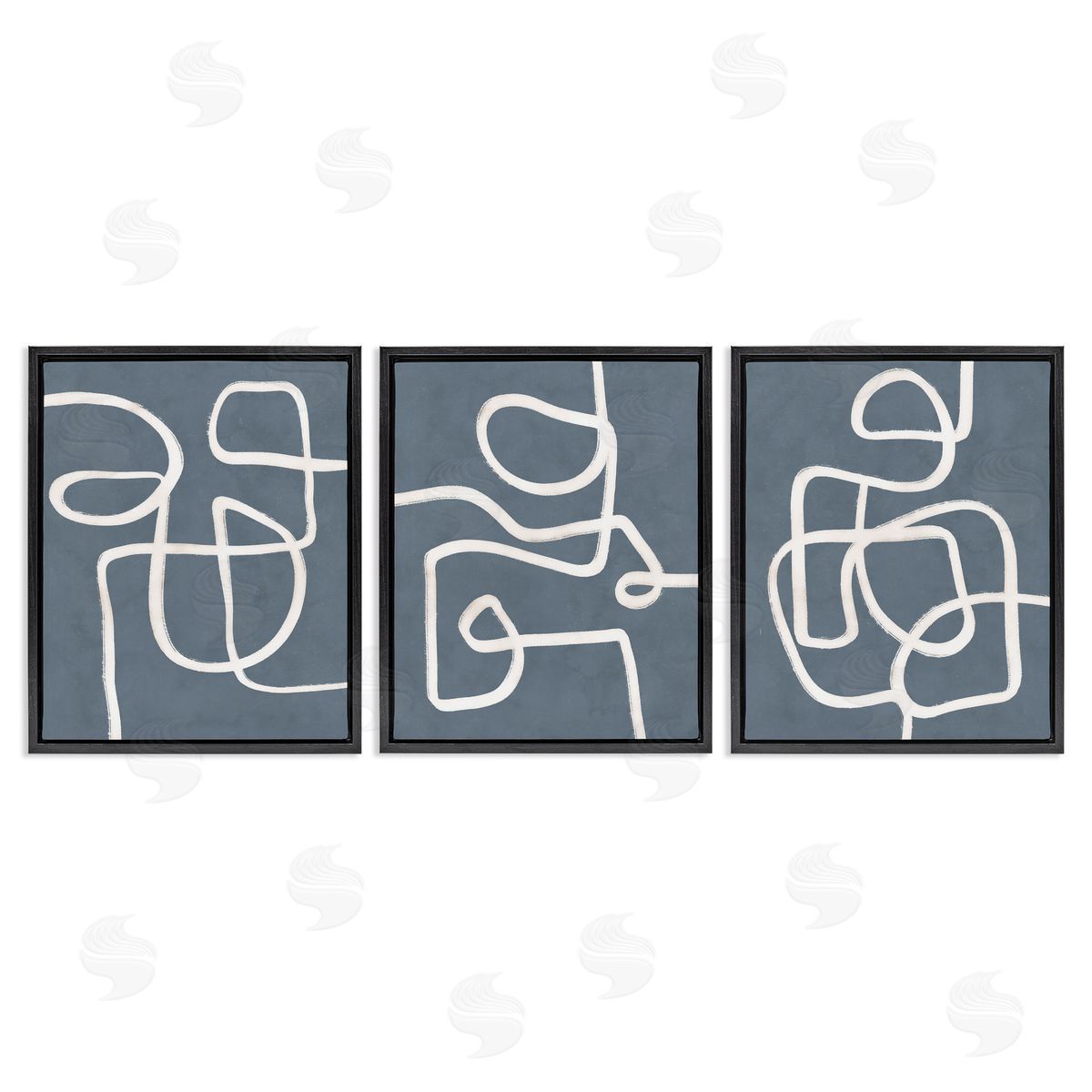 Squiggles on Grey Black Floating Frame Canvas Wall Art, Home Decor by Nina Blue