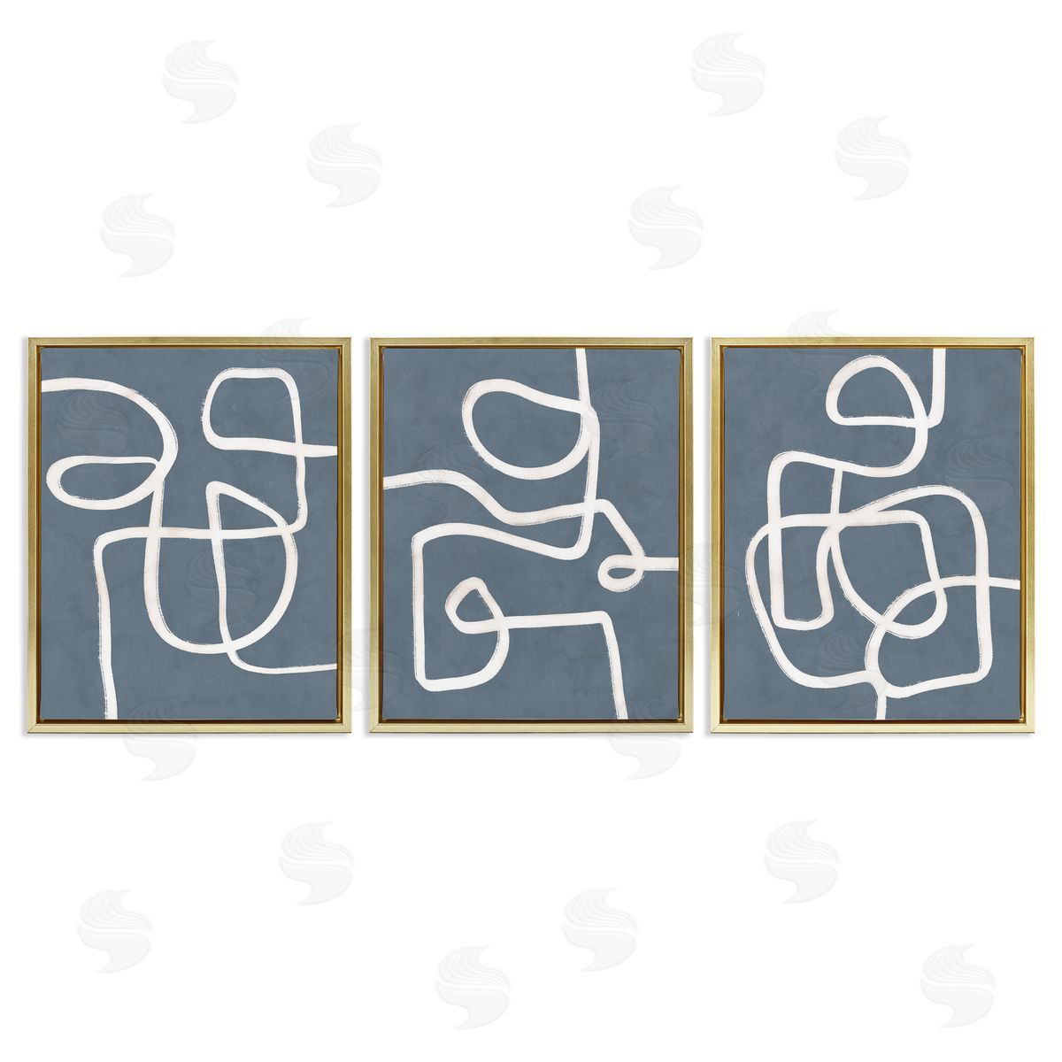 Squiggles on Grey Gold Floating Frame Canvas Wall Art, Home Decor by Nina Blue