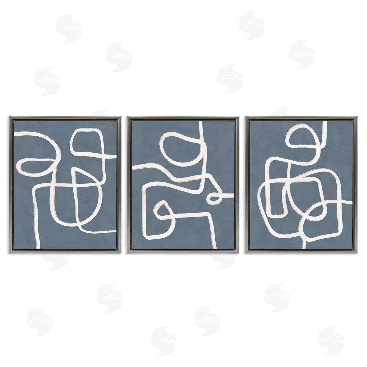 Squiggles on Grey Grey Floating Frame Canvas Wall Art, Home Decor by Nina Blue