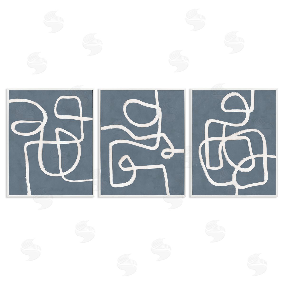 Squiggles on Grey White Frame Print Wall Art, Home Decor by Nina Blue
