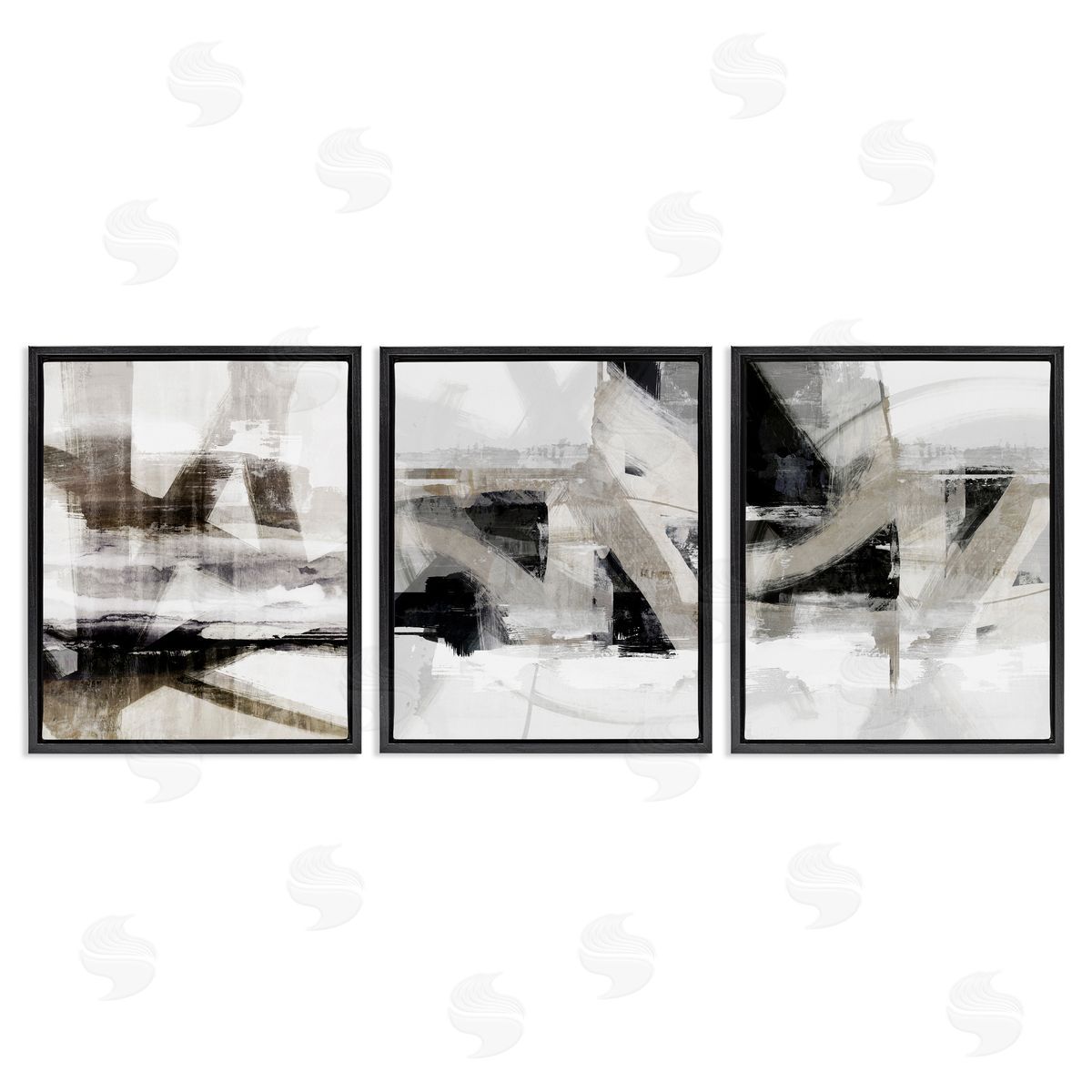 Industrial Streaked Composition Black Floating Frame Canvas Wall Art, Home Decor by Nina Blue