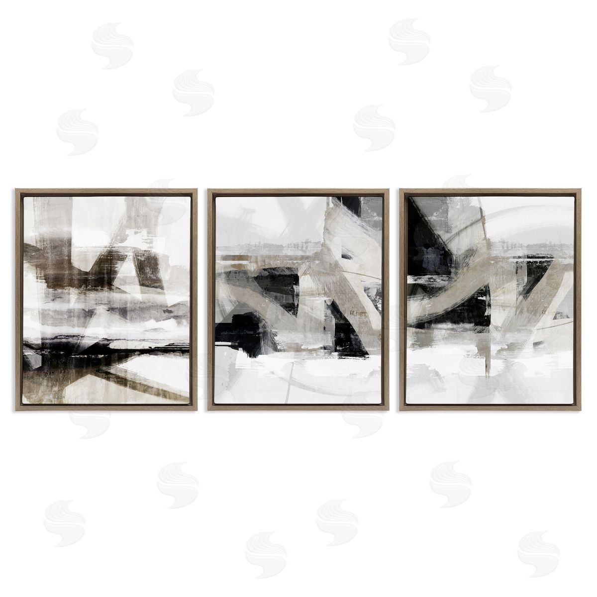 Industrial Streaked Composition Brown Floating Frame Canvas Wall Art, Home Decor by Nina Blue