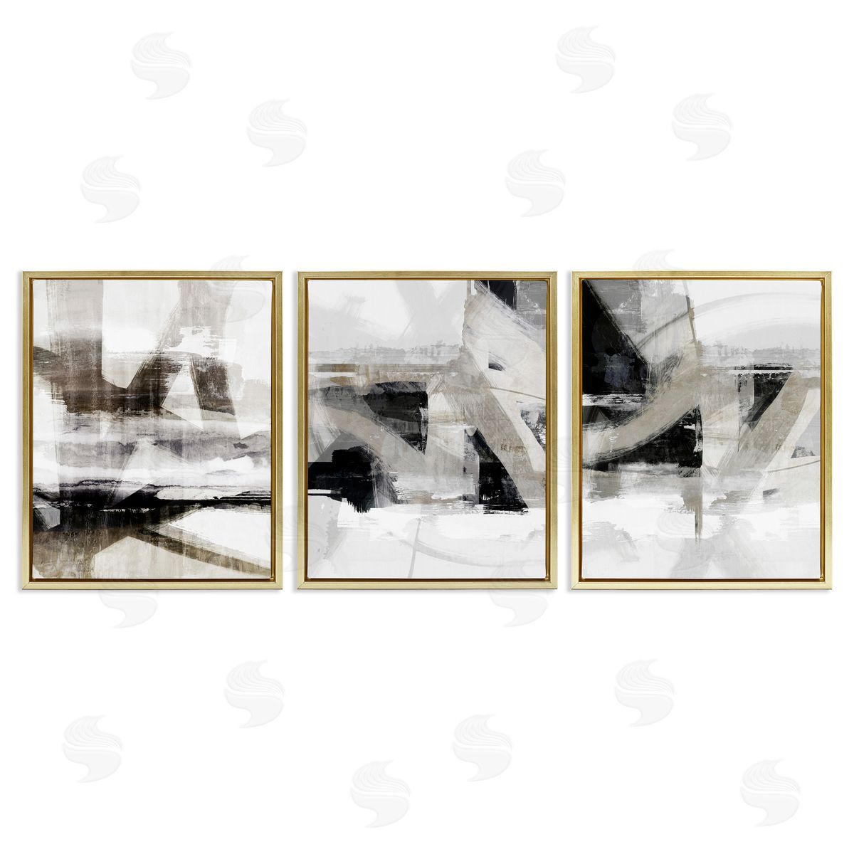 Industrial Streaked Composition Gold Floating Frame Canvas Wall Art, Home Decor by Nina Blue