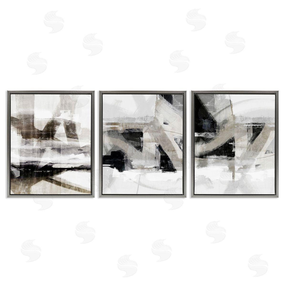 Industrial Streaked Composition Grey Floating Frame Canvas Wall Art, Home Decor by Nina Blue