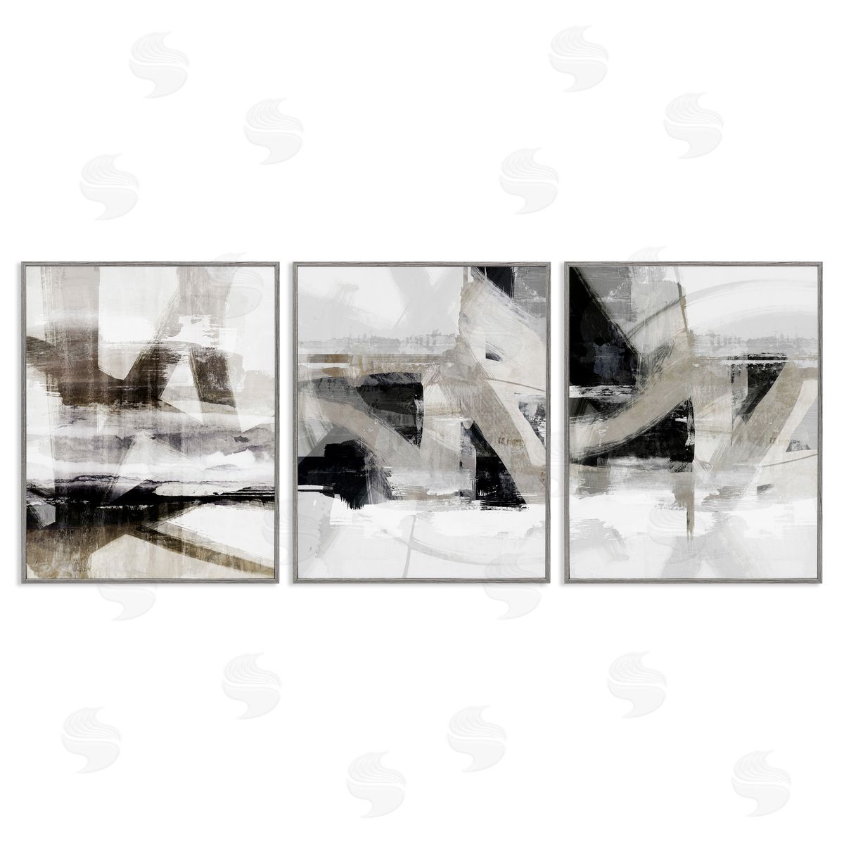Industrial Streaked Composition Grey Frame Print Wall Art, Home Decor by Nina Blue