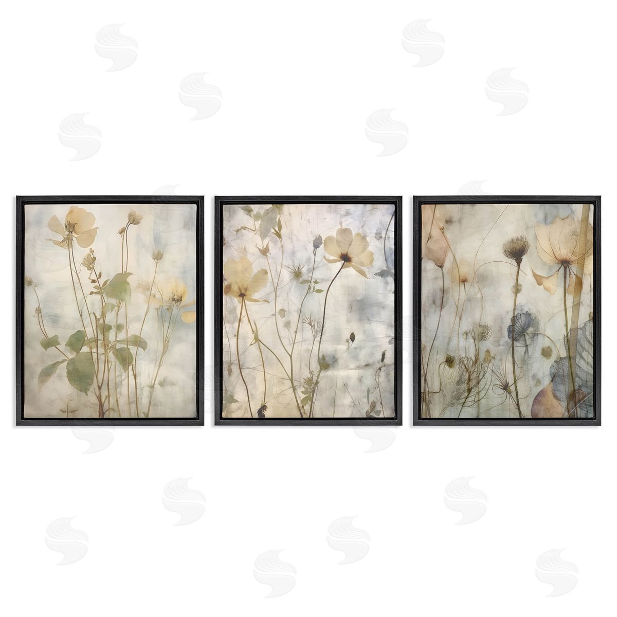 Soft Blooming Botanicals Black Floating Frame Canvas Wall Art, Home Decor by Lettered and Lined