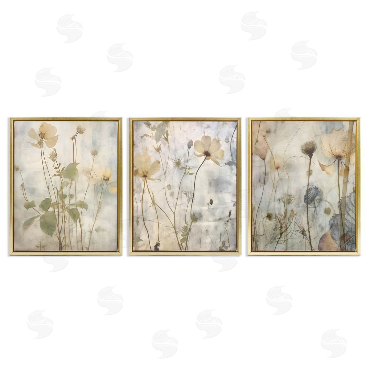 Soft Blooming Botanicals Gold Floating Frame Canvas Wall Art, Home Decor by Lettered and Lined