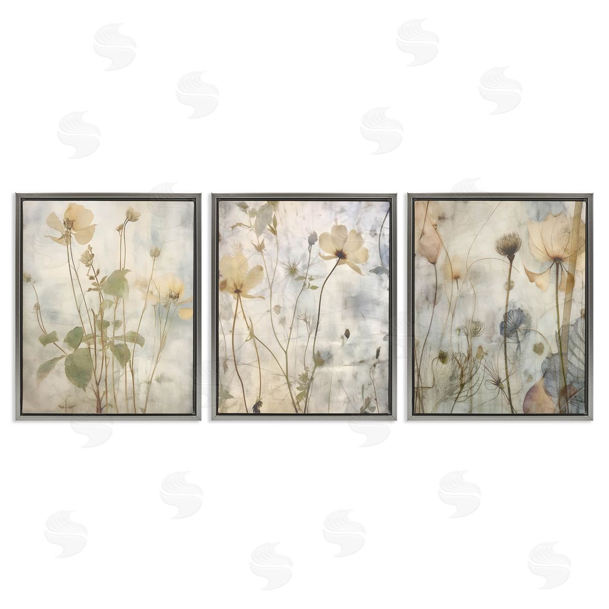 Soft Blooming Botanicals Grey Floating Frame Canvas Wall Art, Home Decor by Lettered and Lined