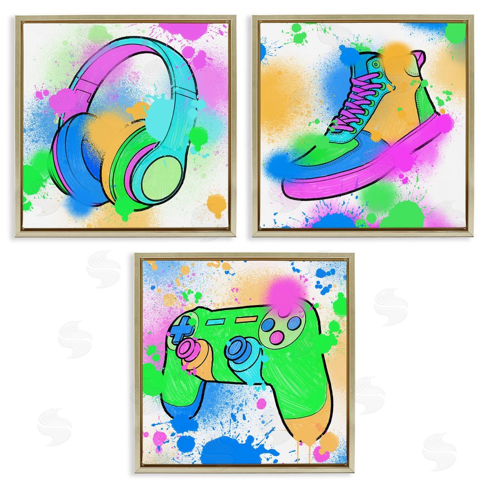 Marcus Prime Urban Gaming & Sneakers Gold Floating Frame Canvas Wall Art Print