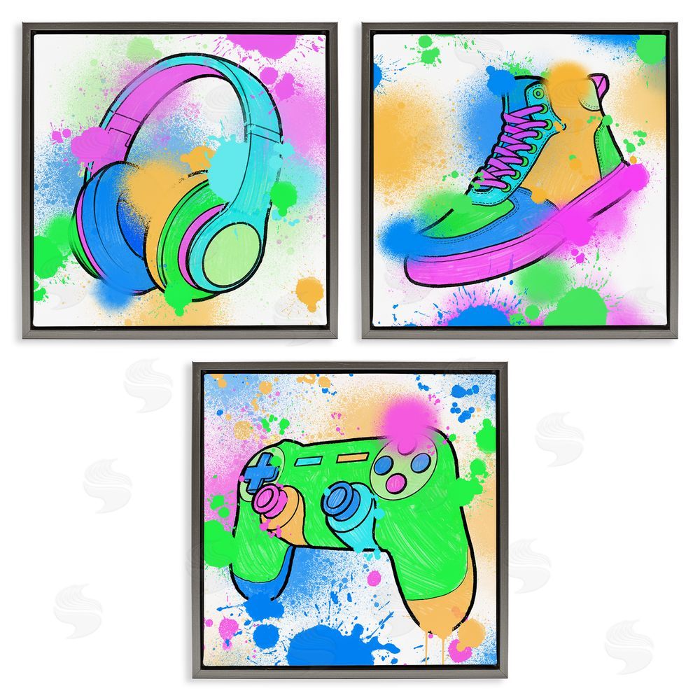 Marcus Prime Urban Gaming & Sneakers Gray Floating Frame Canvas Wall Art Print