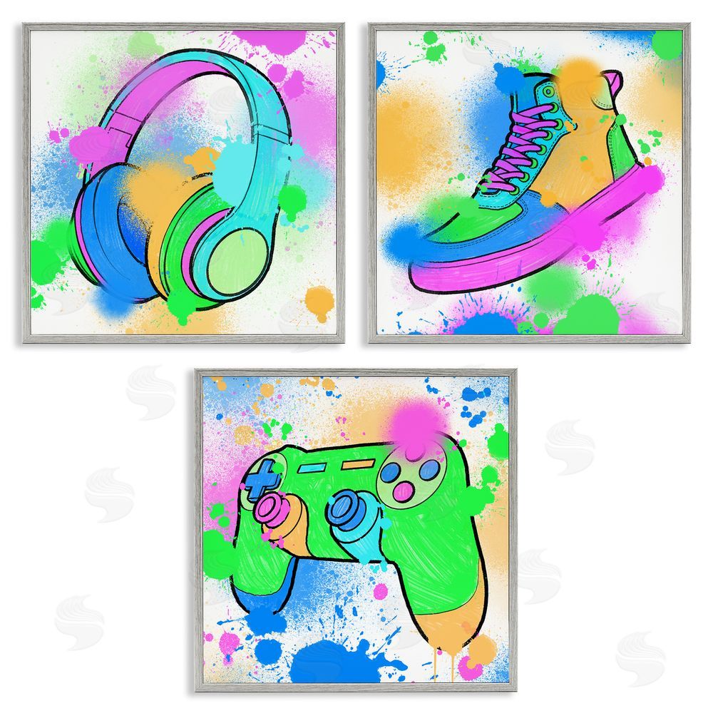 Marcus Prime Urban Gaming & Sneakers Gray Framed Giclee Wall Art Print