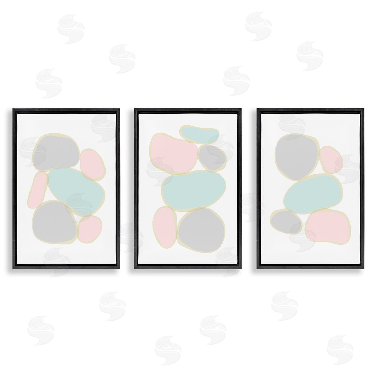 Pastel Stones on White Black Floating Frame Canvas Wall Art, Home Decor by Martina Pavlova