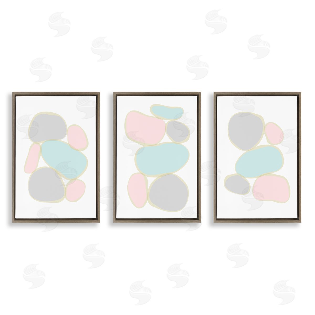 Pastel Stones on White Brown Floating Frame Canvas Wall Art, Home Decor by Martina Pavlova