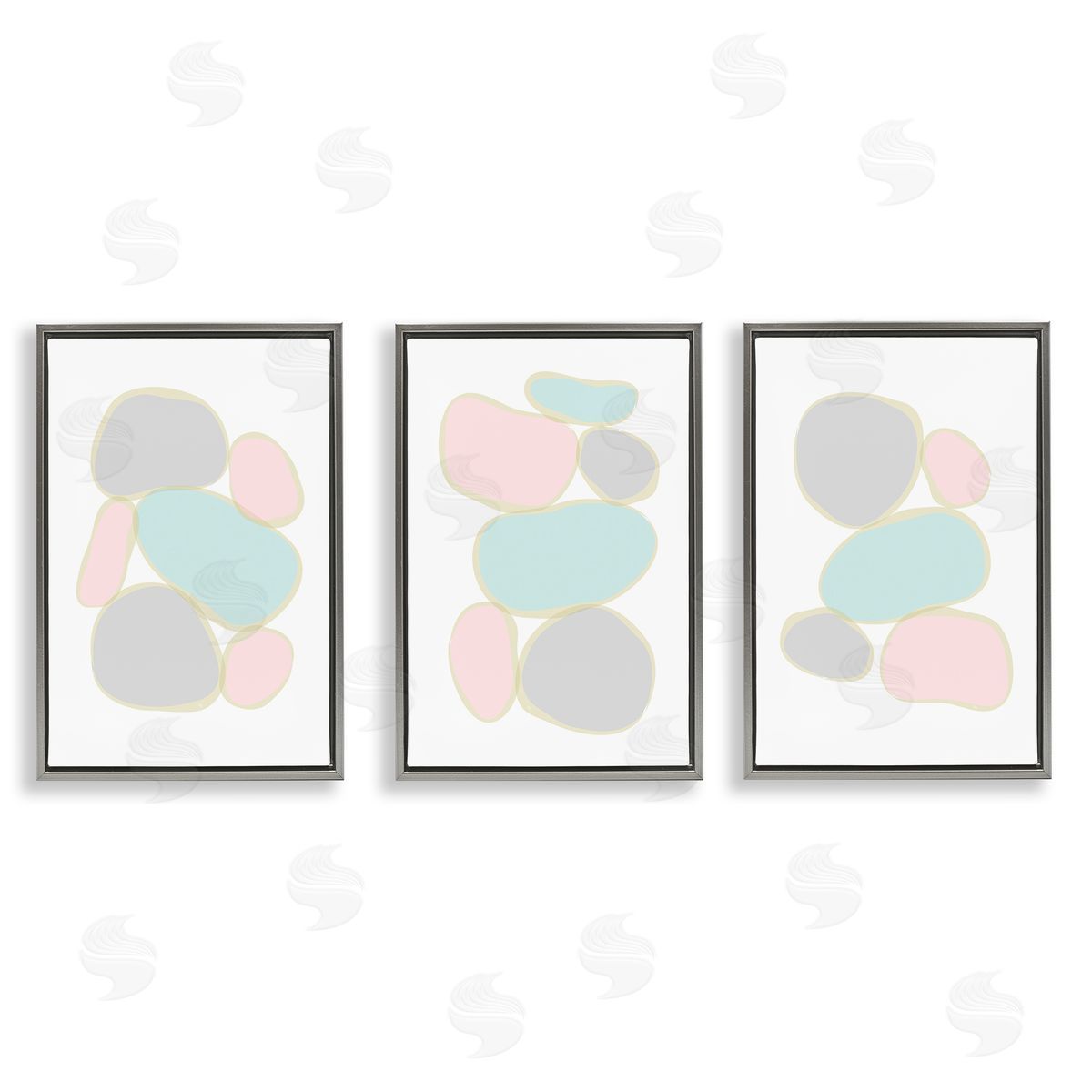 Pastel Stones on White Grey Floating Frame Canvas Wall Art, Home Decor by Martina Pavlova