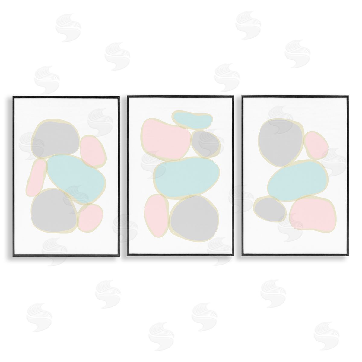 Pastel Stones on White Black Frame Print Wall Art, Home Decor by Martina Pavlova