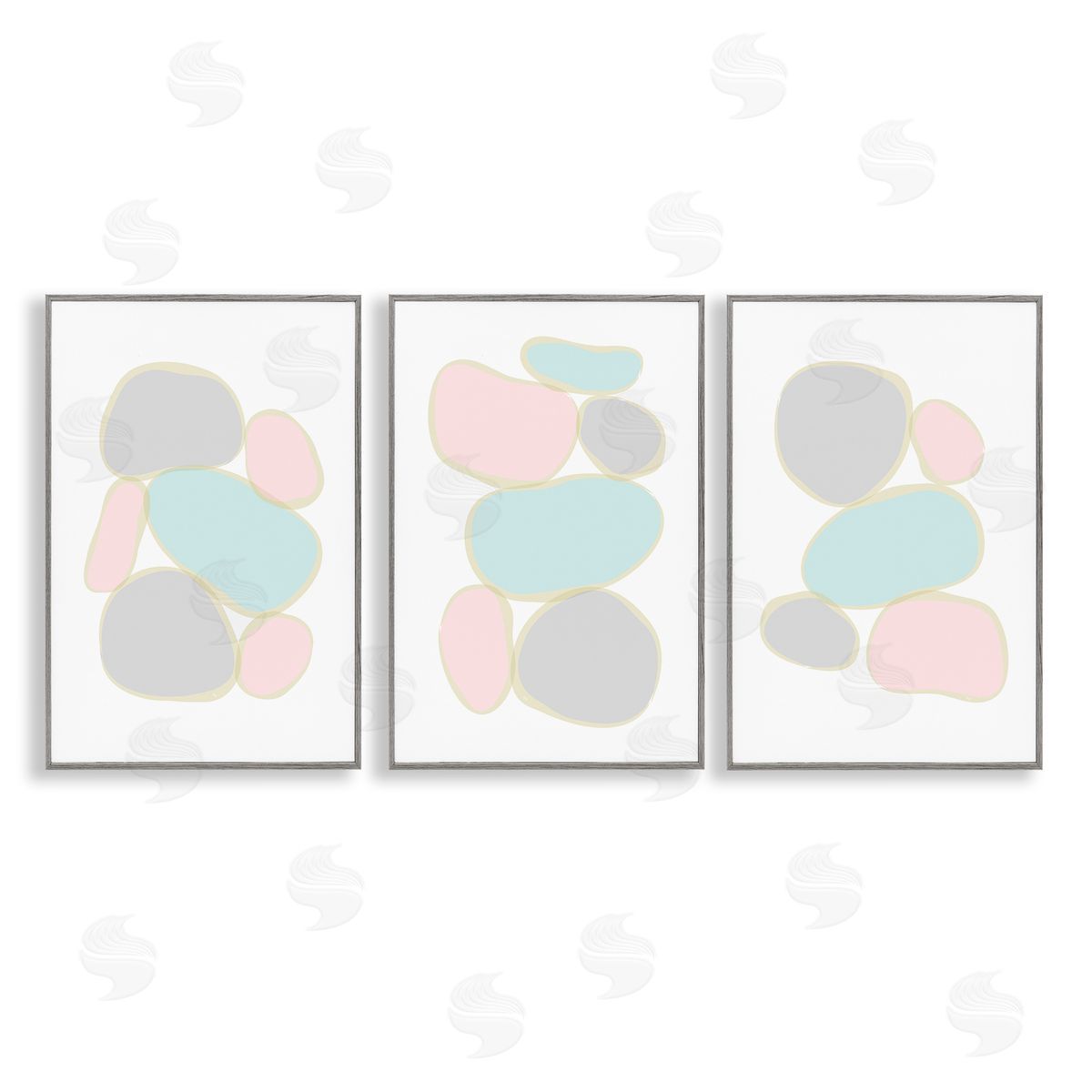 Pastel Stones on White Grey Frame Print Wall Art, Home Decor by Martina Pavlova