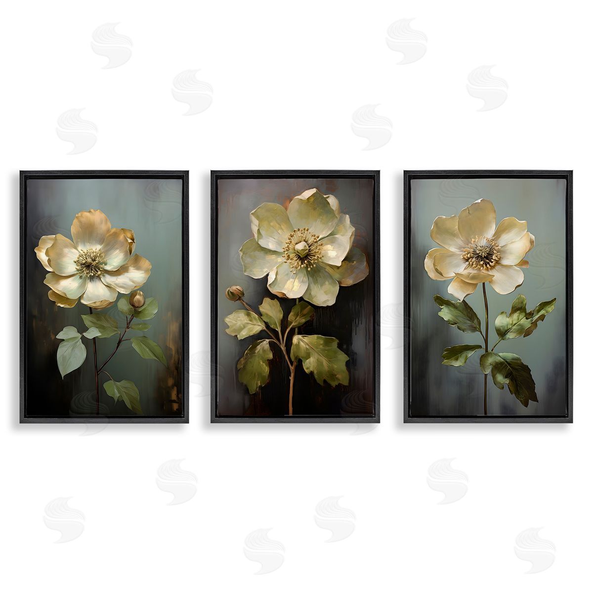 Detailed Magnolia Flowers Black Floating Frame Canvas Wall Art, Home Decor by Petal Prints Design