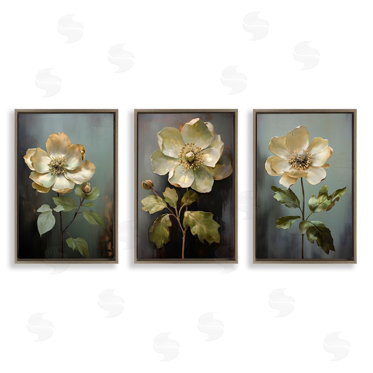 Detailed Magnolia Flowers Brown Floating Frame Canvas Wall Art, Home Decor by Petal Prints Design