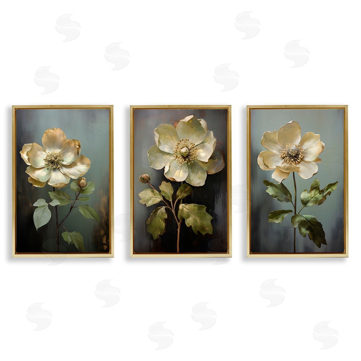 Detailed Magnolia Flowers Gold Floating Frame Canvas Wall Art, Home Decor by Petal Prints Design