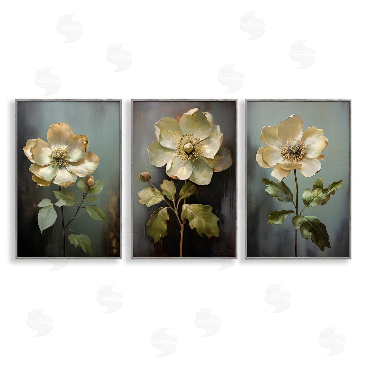 Detailed Magnolia Flowers Grey Frame Print Wall Art, Home Decor by Petal Prints Design