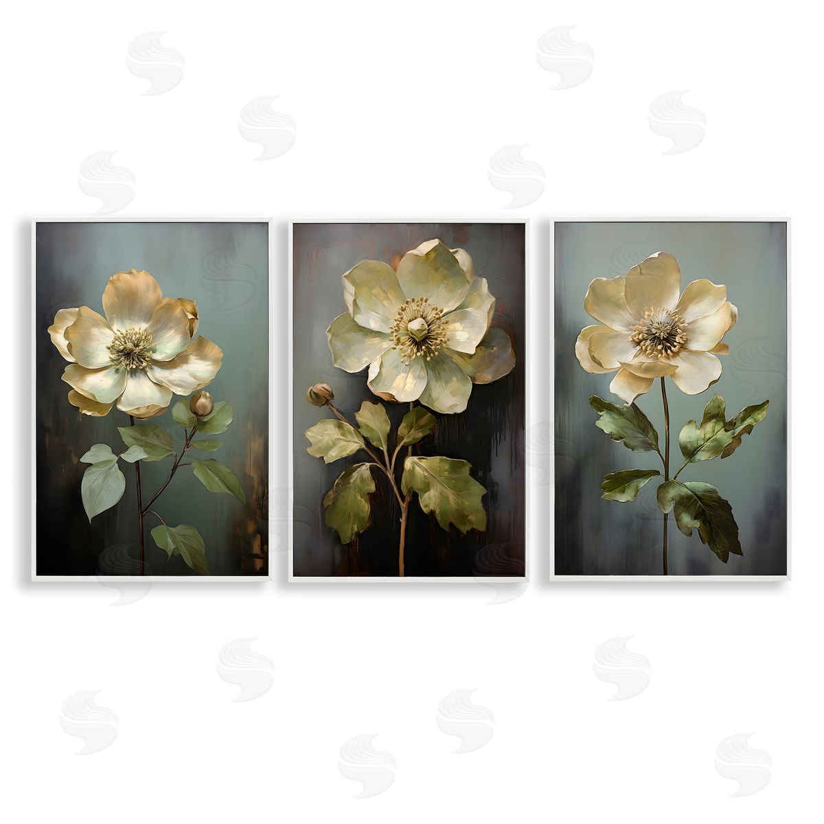 Detailed Magnolia Flowers White Frame Print Wall Art, Home Decor by Petal Prints Design