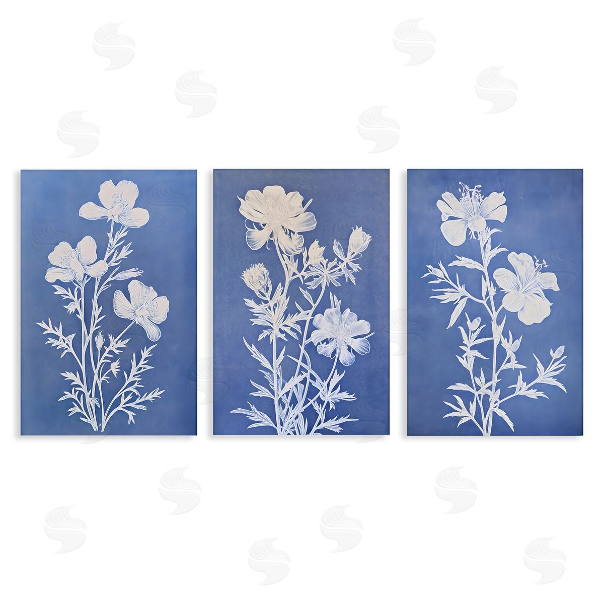 Varied Cerulean Botanicals Canvas Wall Art, Home Decor by Petal Prints Design