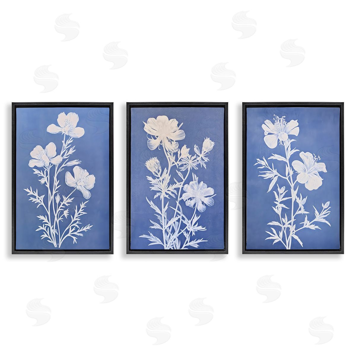 Varied Cerulean Botanicals Black Floating Frame Canvas Wall Art, Home Decor by Petal Prints Design