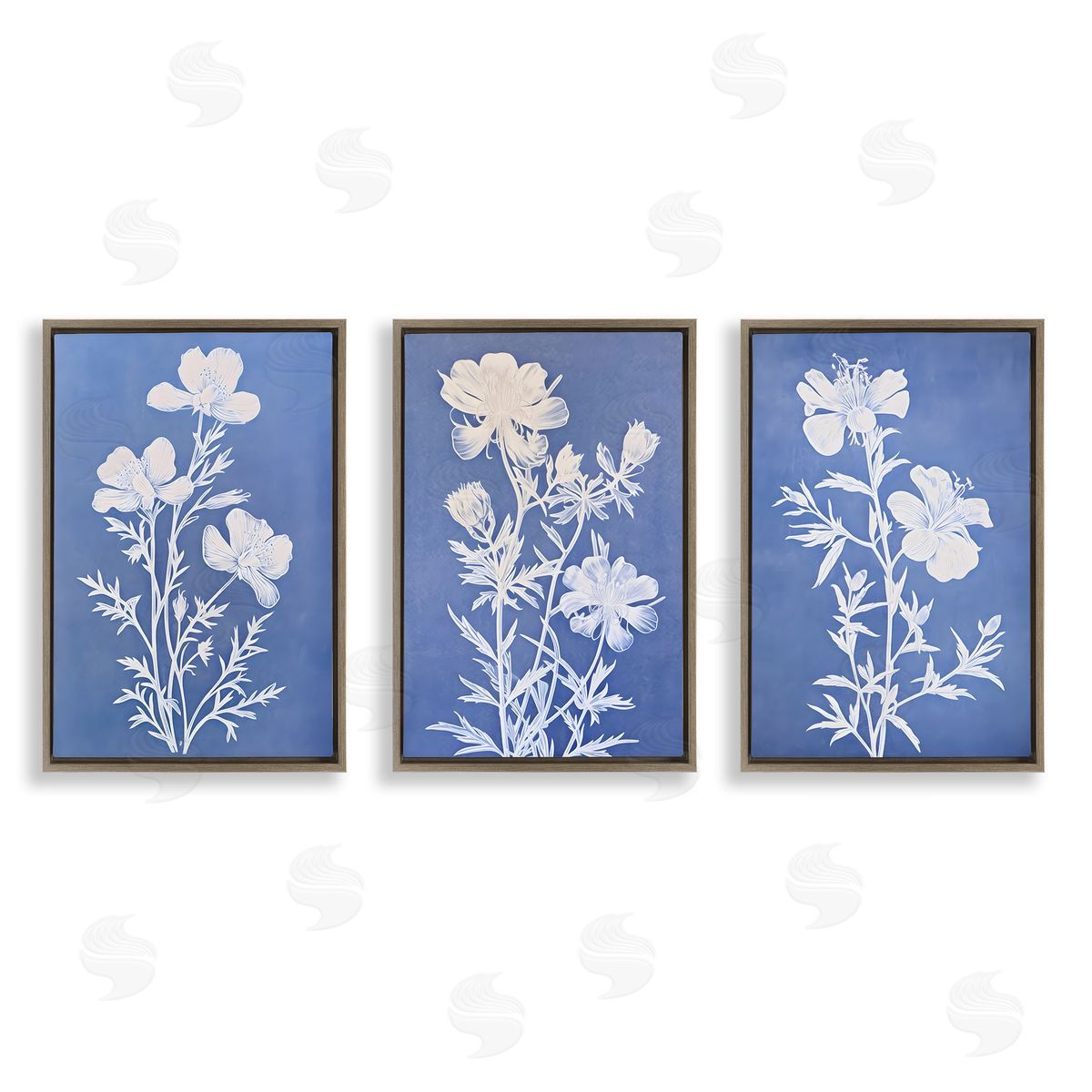 Varied Cerulean Botanicals Brown Floating Frame Canvas Wall Art, Home Decor by Petal Prints Design
