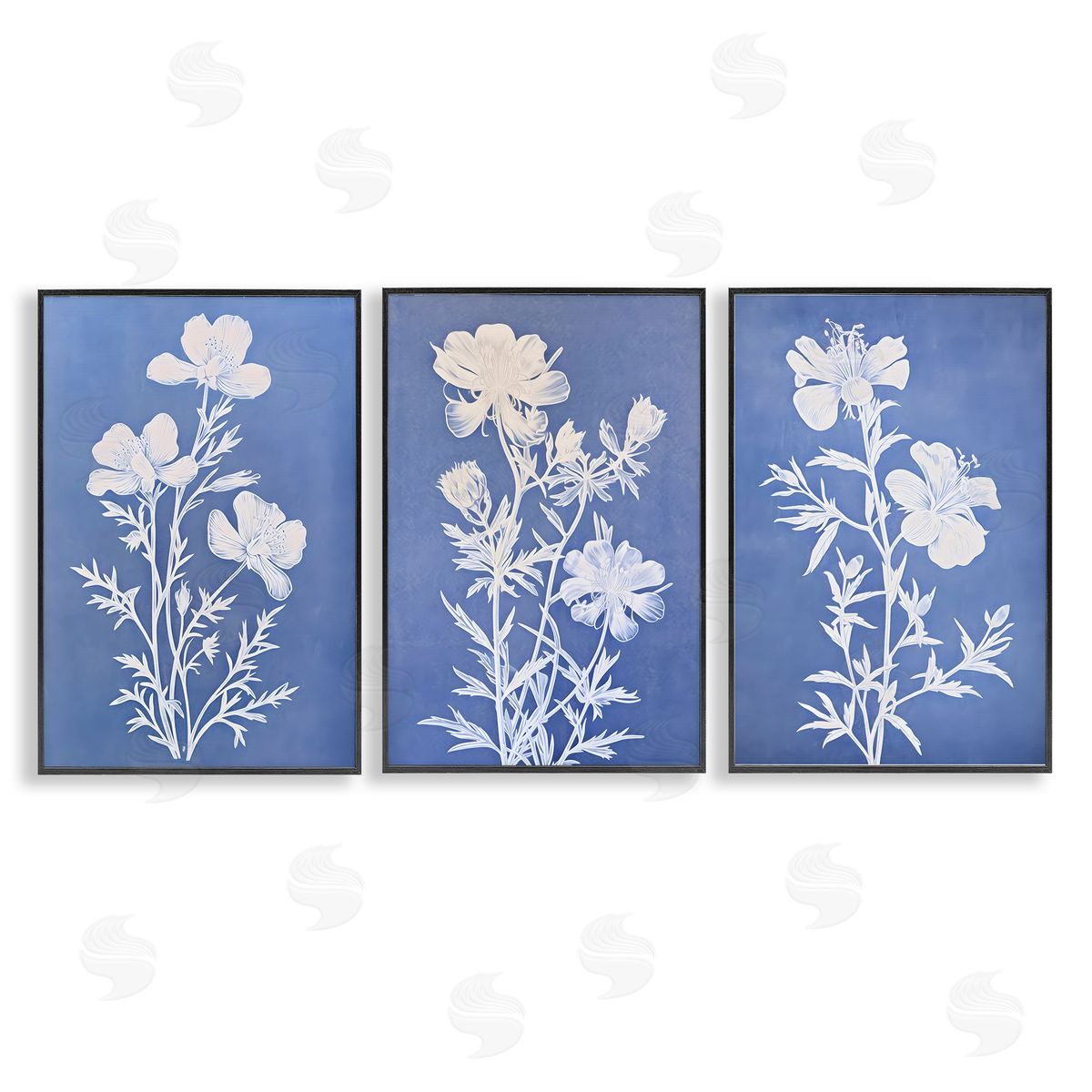 Varied Cerulean Botanicals Black Frame Print Wall Art, Home Decor by Petal Prints Design