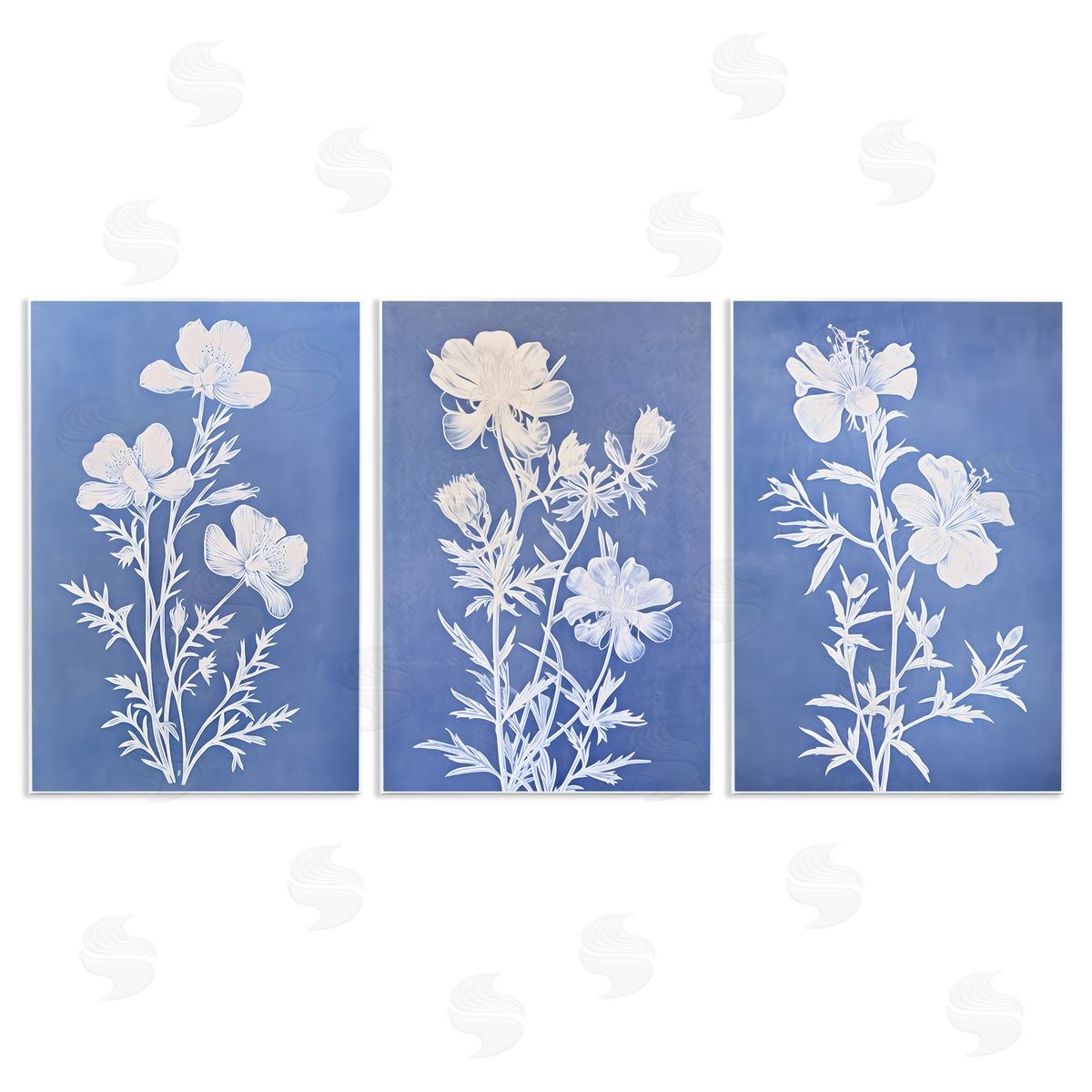 Varied Cerulean Botanicals Wood Plaque Wall Art, Home Decor by Petal Prints Design