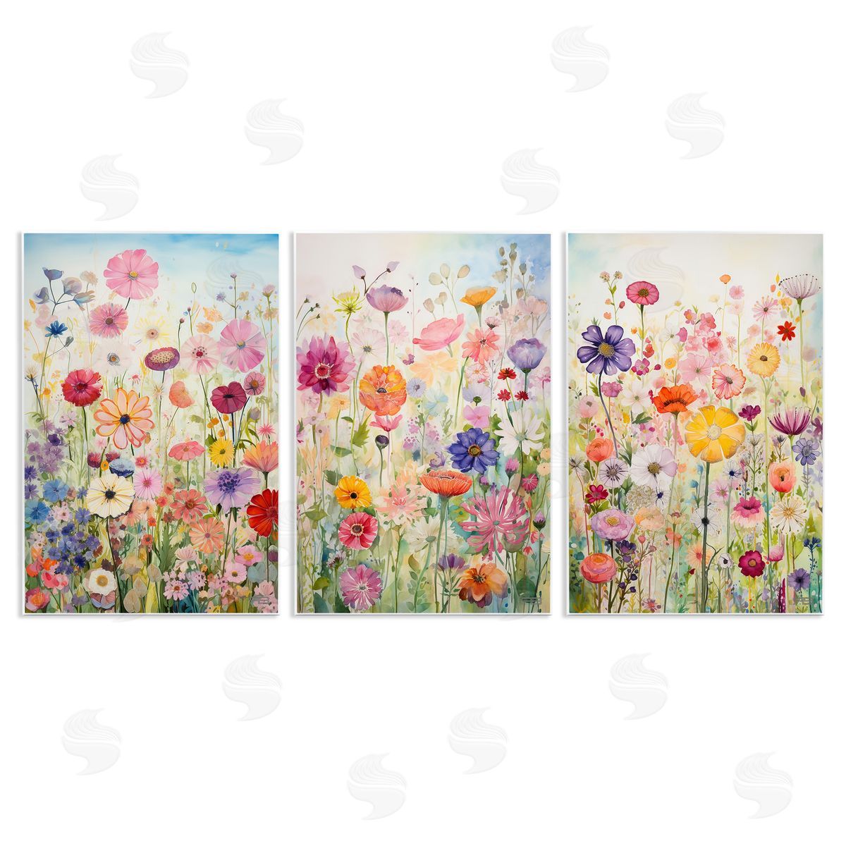 Bold Flower Meadow Horizon Wood Plaque Wall Art, Home Decor by RB