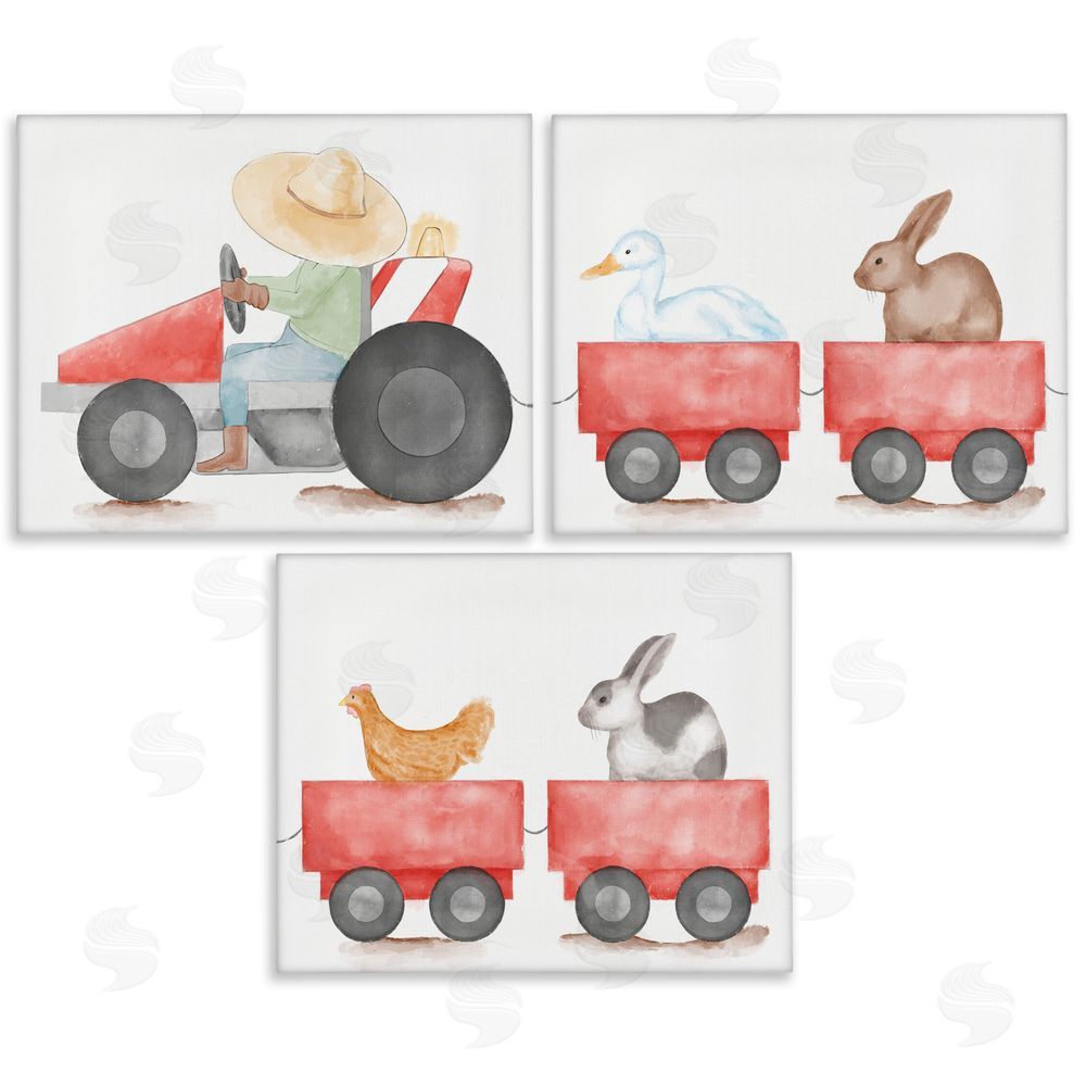 Stupell Studio Farmhouse Tractor Animals Canvas Wall Art Print