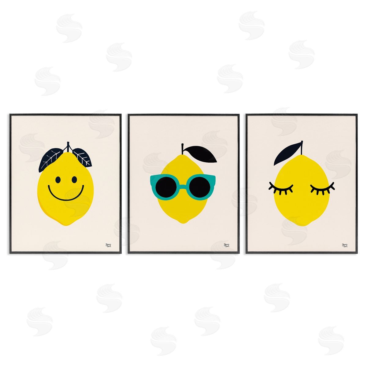 Jessica Beck Hip Summer Lemon Faces Black Framed Giclee Wall Art Print