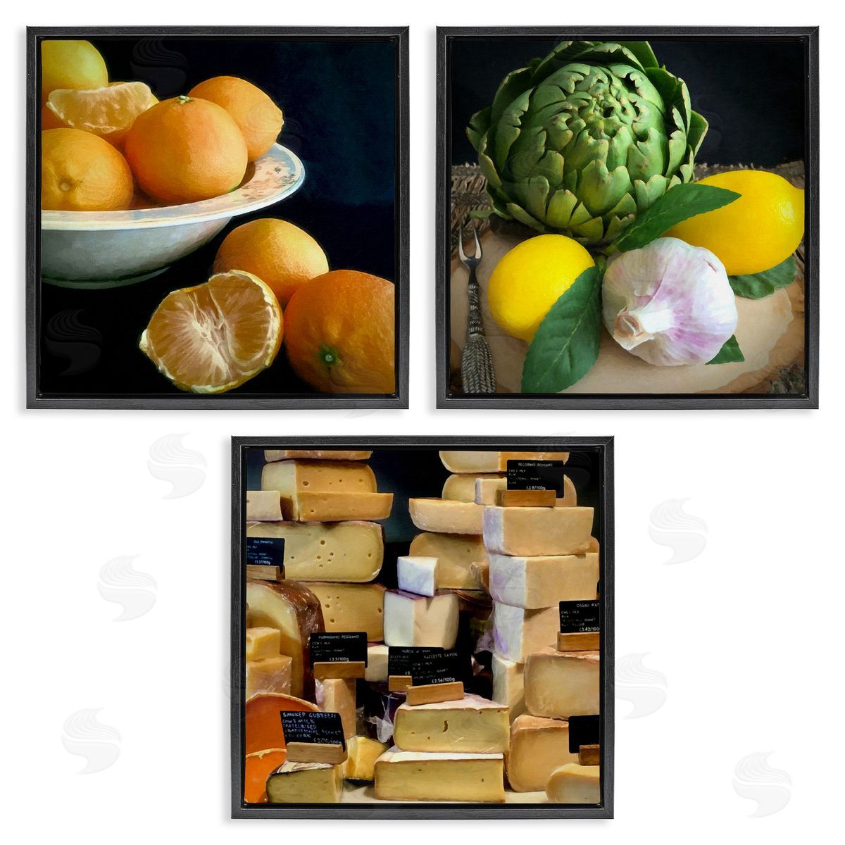 Vegetables & Cheeses Still Lifes Black Floating Frame Canvas Wall Art, Home Decor by Graffi*tee Studios