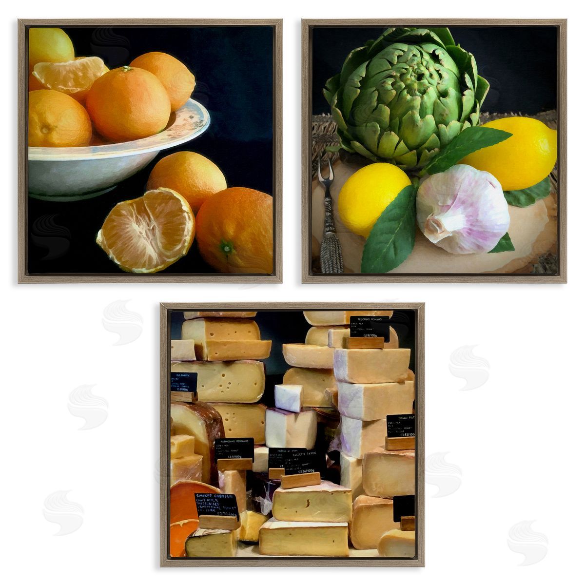 Vegetables & Cheeses Still Lifes Brown Floating Frame Canvas Wall Art, Home Decor by Graffi*tee Studios