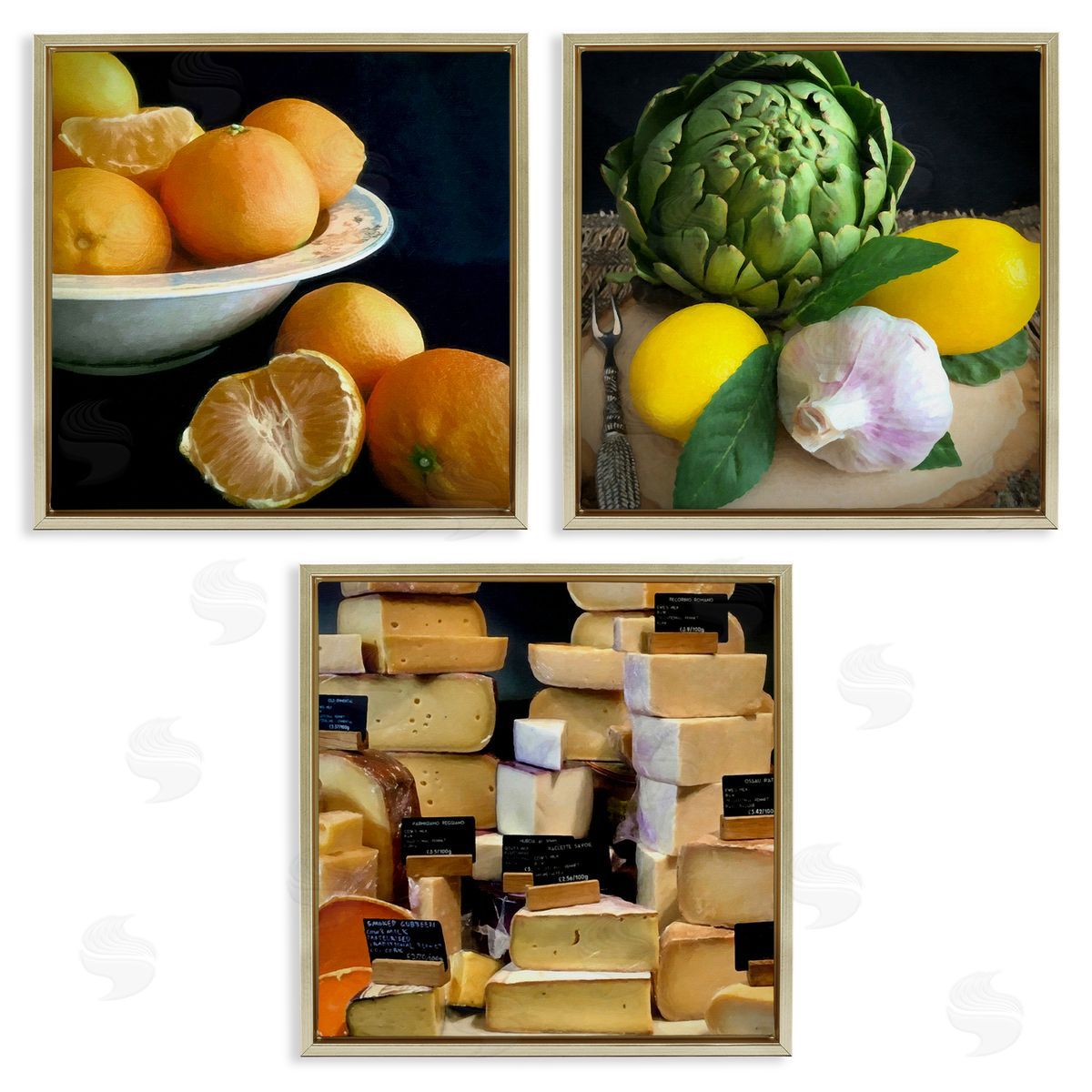 Vegetables & Cheeses Still Lifes Gold Floating Frame Canvas Wall Art, Home Decor by Graffi*tee Studios