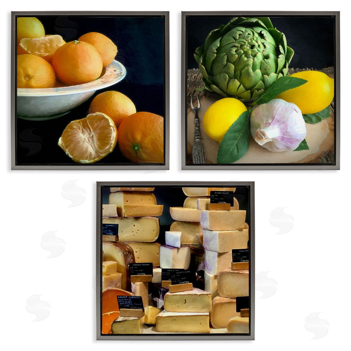 Vegetables & Cheeses Still Lifes Grey Floating Frame Canvas Wall Art, Home Decor by Graffi*tee Studios