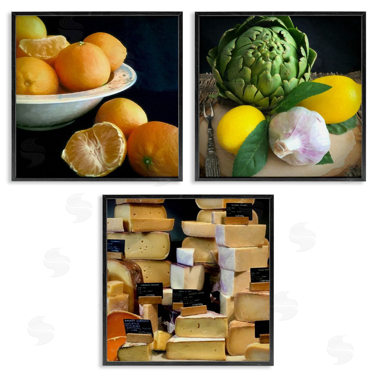 Vegetables & Cheeses Still Lifes Black Frame Print Wall Art, Home Decor by Graffi*tee Studios