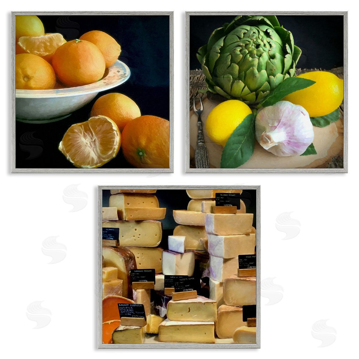 Vegetables & Cheeses Still Lifes Grey Frame Print Wall Art, Home Decor by Graffi*tee Studios