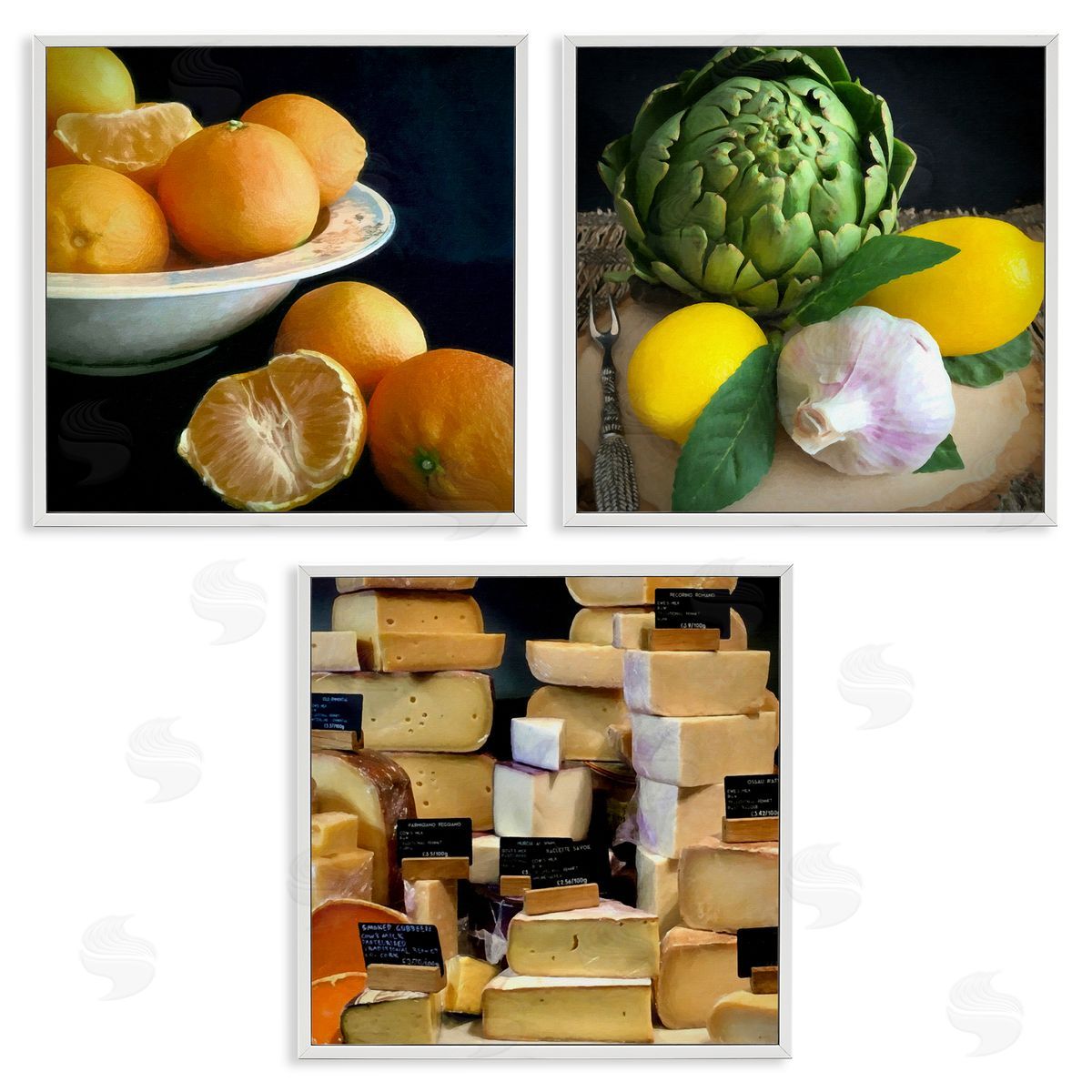 Vegetables & Cheeses Still Lifes White Frame Print Wall Art, Home Decor by Graffi*tee Studios