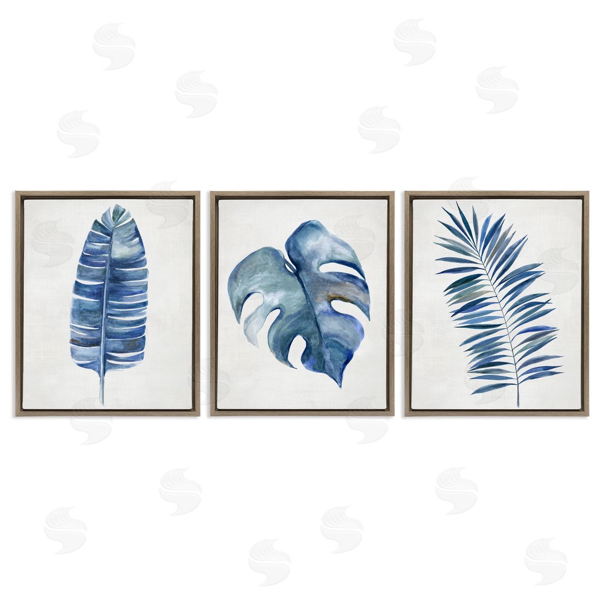 Vintage Tropical Leaves Brown Floating Frame Canvas Wall Art, Home Decor by Hannah Dawson