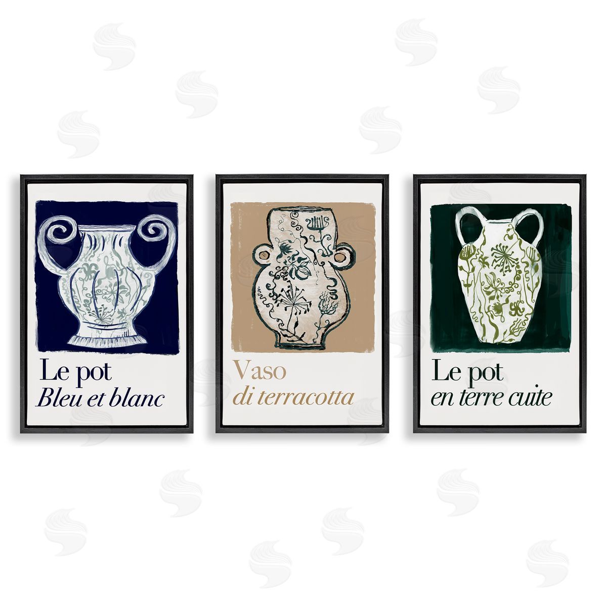 French Floral Vases Black Floating Frame Canvas Wall Art, Home Decor by cartissi