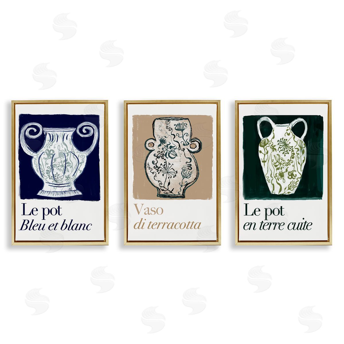 French Floral Vases Gold Floating Frame Canvas Wall Art, Home Decor by cartissi
