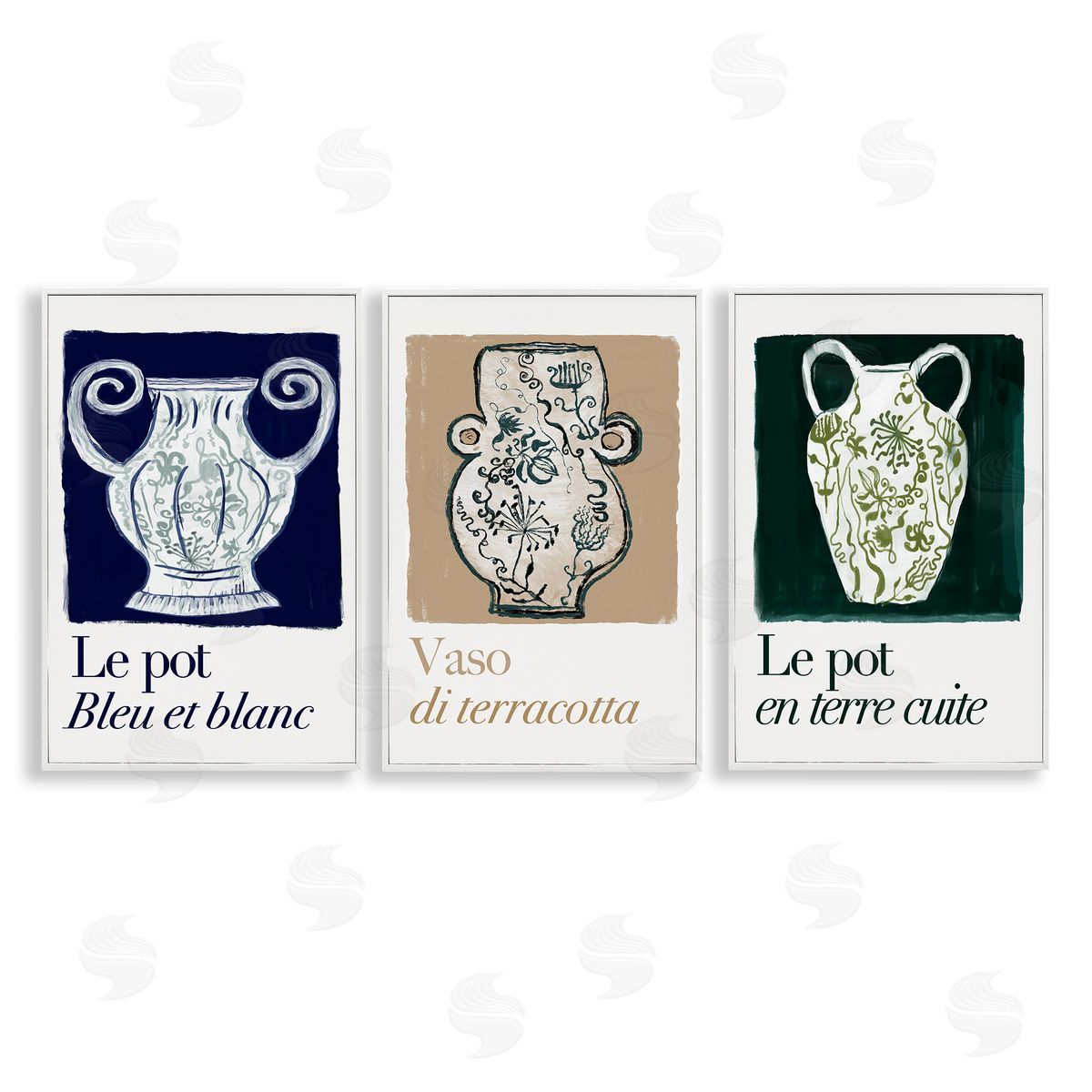 French Floral Vases White Frame Print Wall Art, Home Decor by cartissi