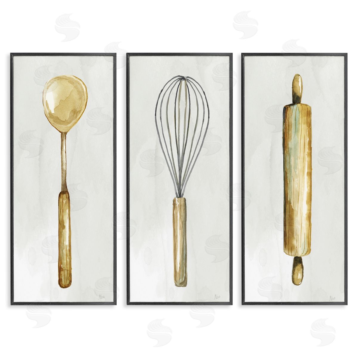 Traditional Kitchen Utensils Black Frame Print Wall Art, Home Decor by Nan