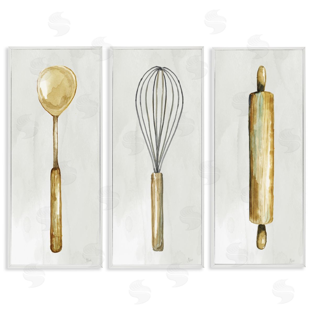 Traditional Kitchen Utensils White Frame Print Wall Art, Home Decor by Nan