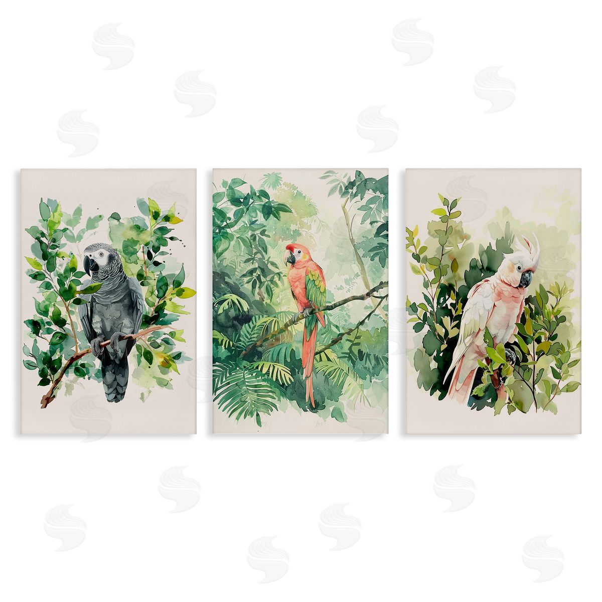 LSR Design Studio Tropical Parrots in Jungle Canvas Wall Art Print