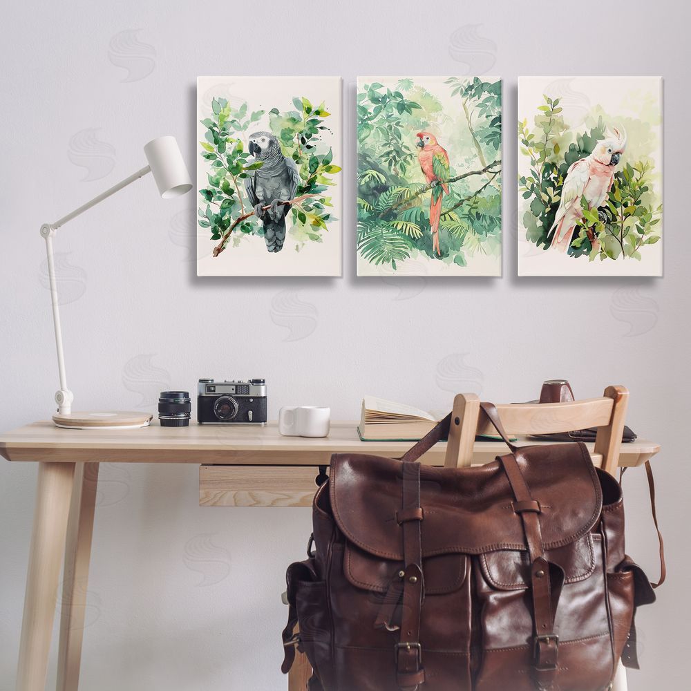 LSR Design Studio Tropical Parrots in Jungle Canvas Wall Art Print in Room