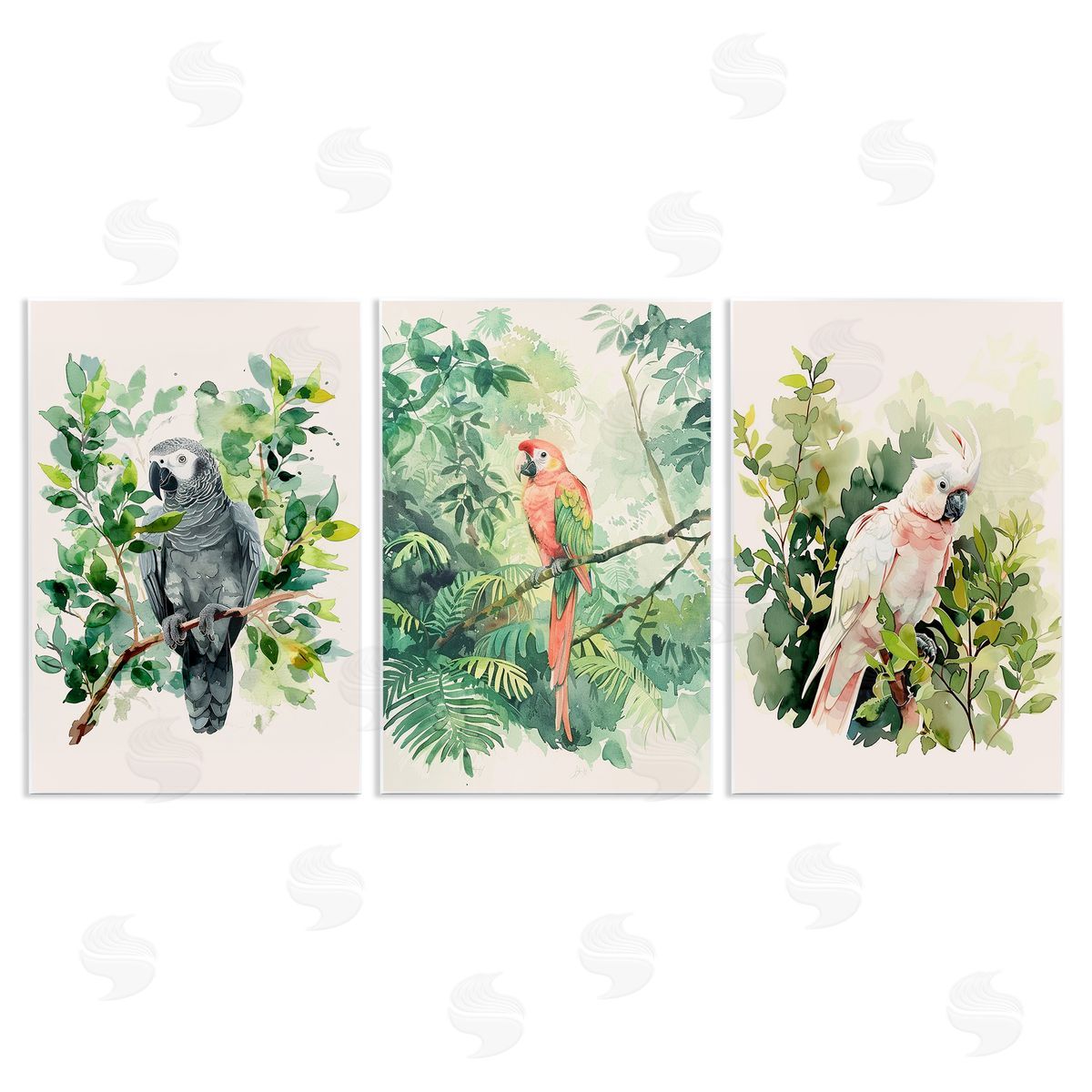 LSR Design Studio Tropical Parrots in Jungle Wooden Wall Plaque Art Print